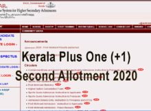 Kerala Plus One Second Allotment 2020