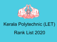 Kerala Polytechnic Lateral Entry Ranklist 2020