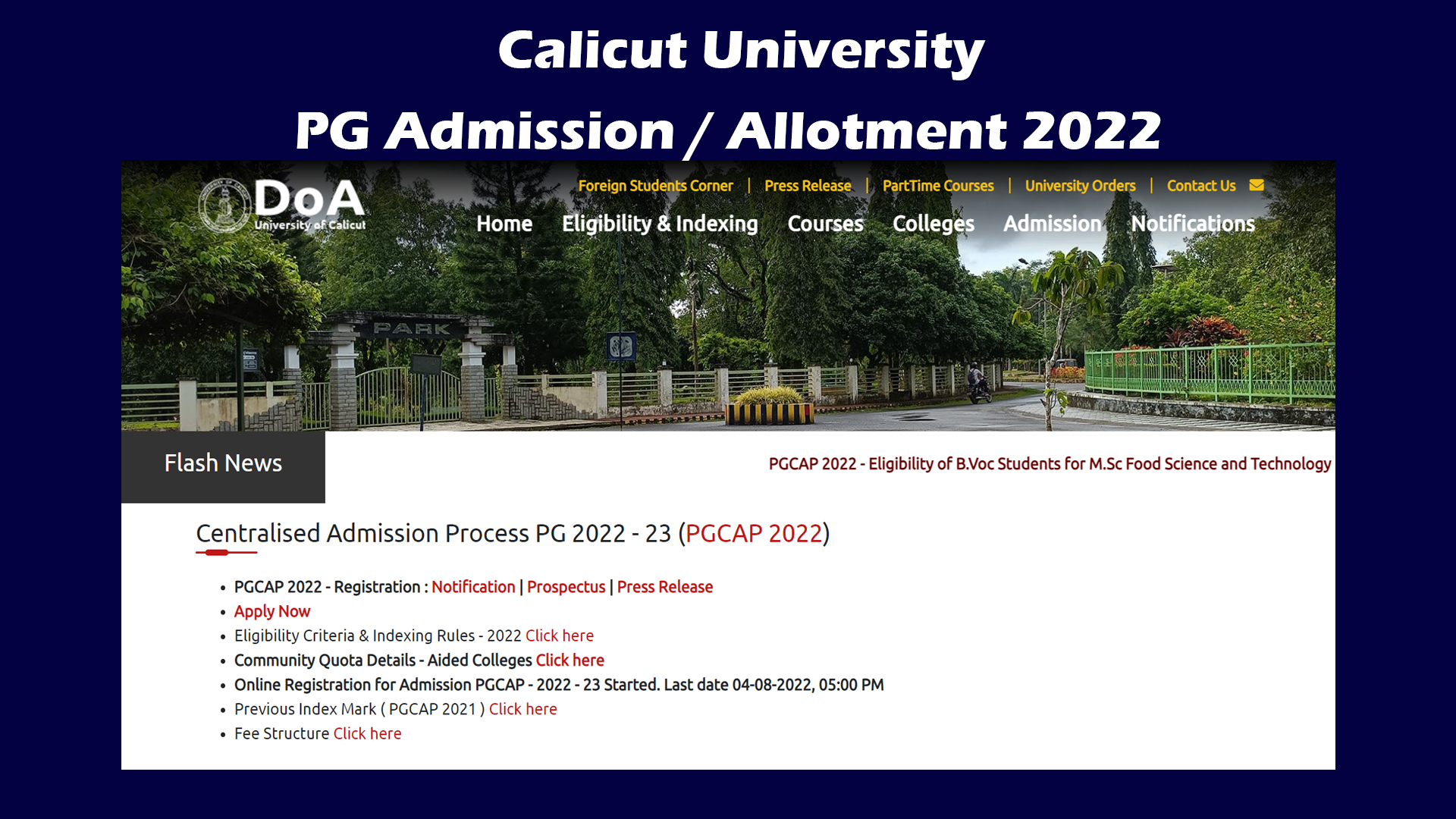 Calicut University PG Admission Allotment 2022