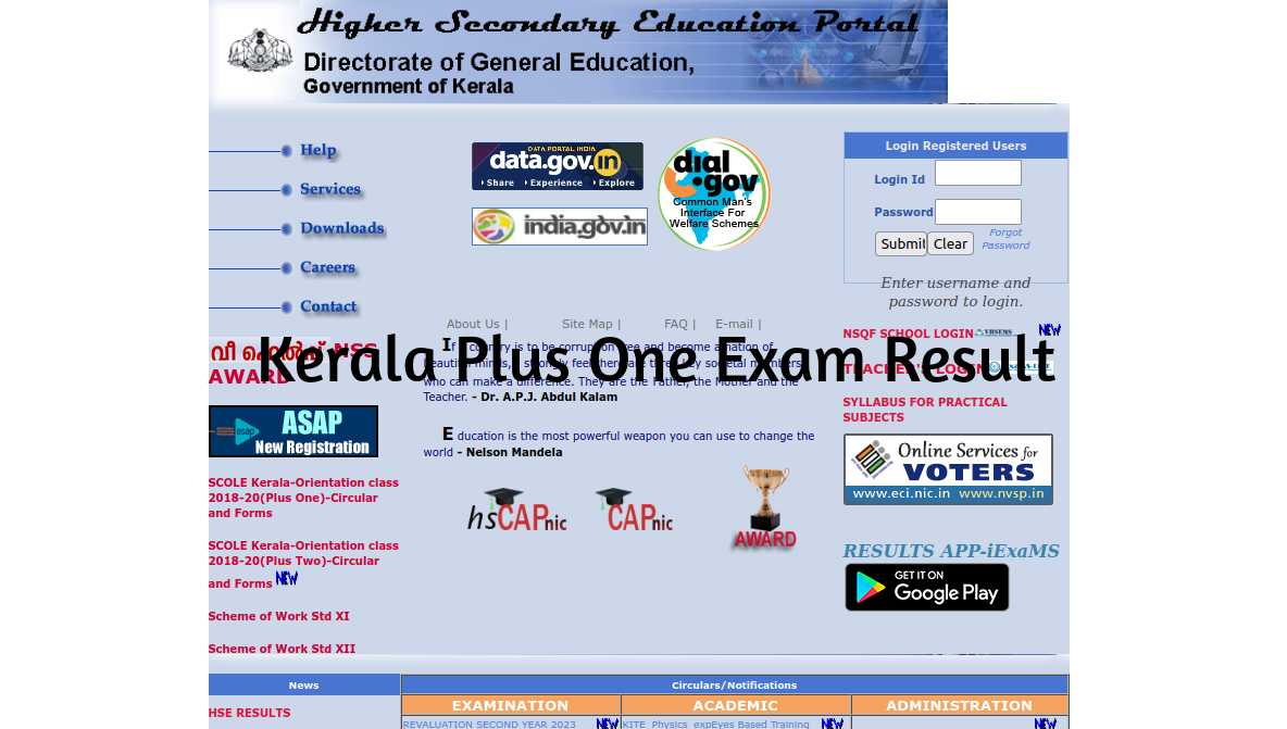 Kerala Plus One Exam Result